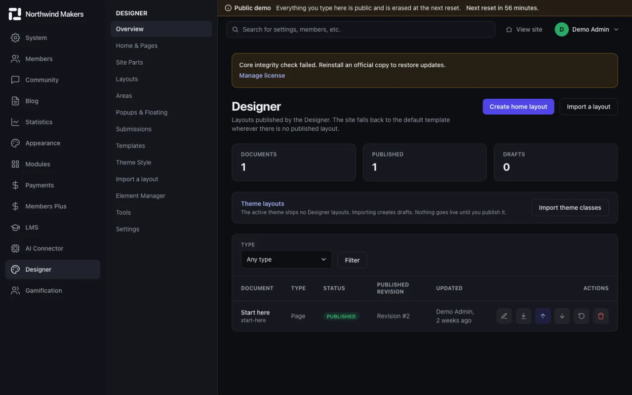 Screenshot of Designer overview in the Bondry demo