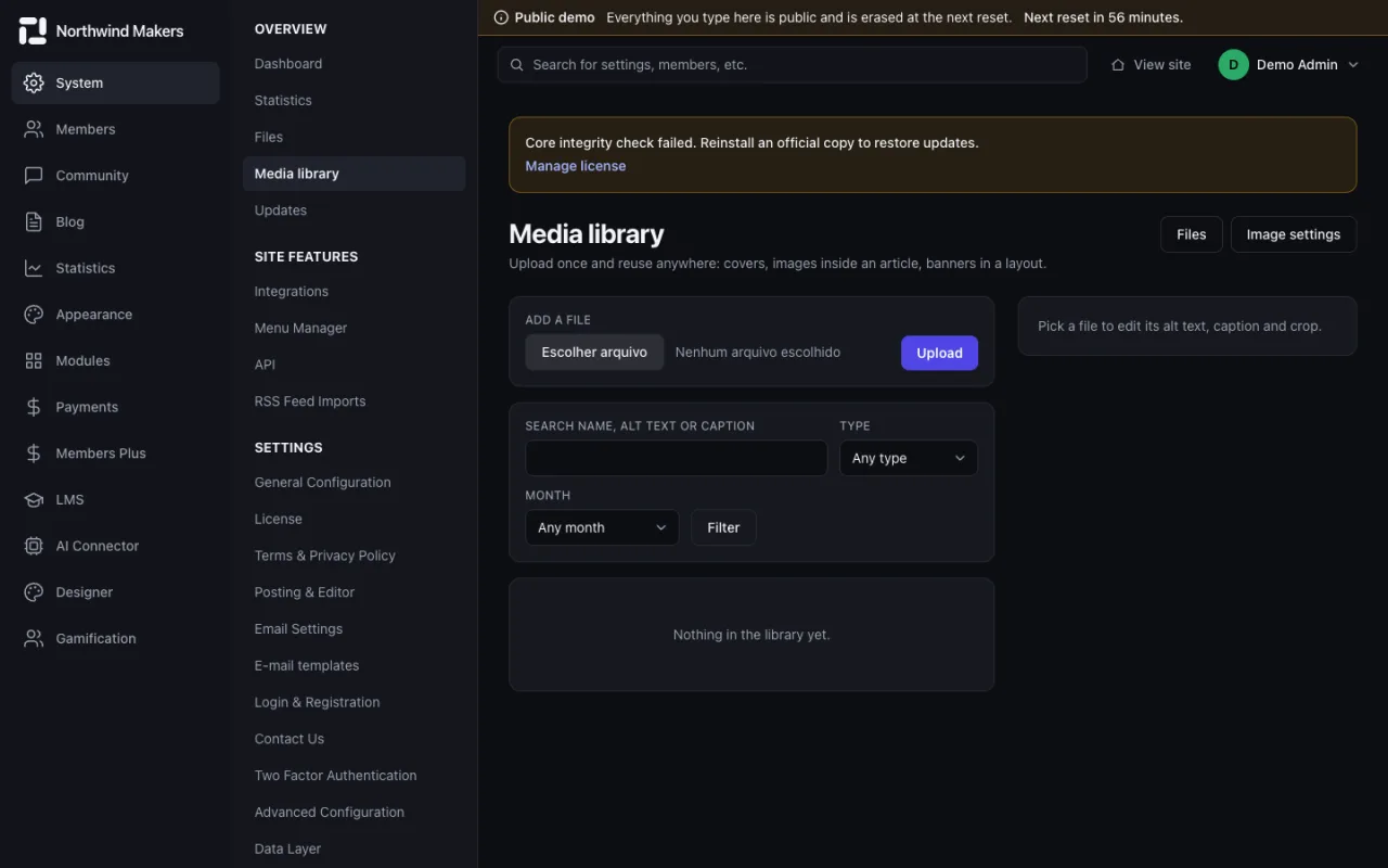 Screenshot of Media library in the Bondry demo