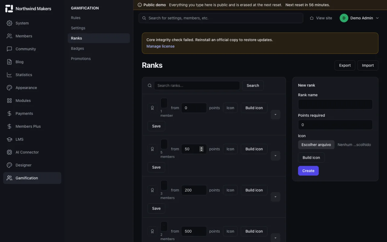 Screenshot of Ranks in the Bondry demo