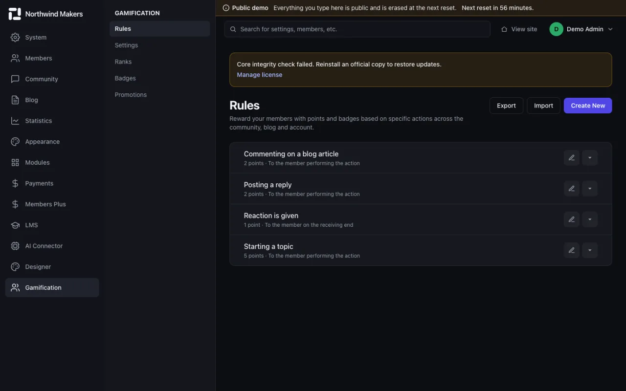 Screenshot of Point rules in the Bondry demo