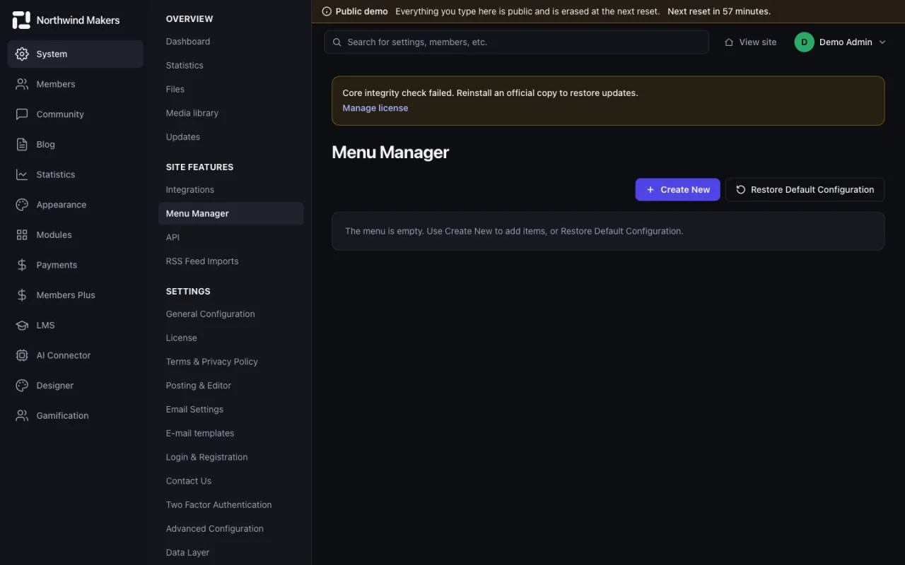 Screenshot of Menus in the Bondry demo
