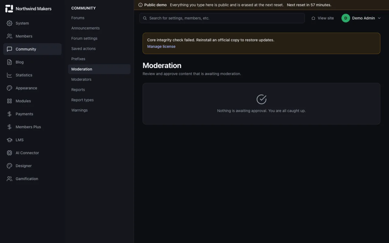 Screenshot of Moderation queue in the Bondry demo