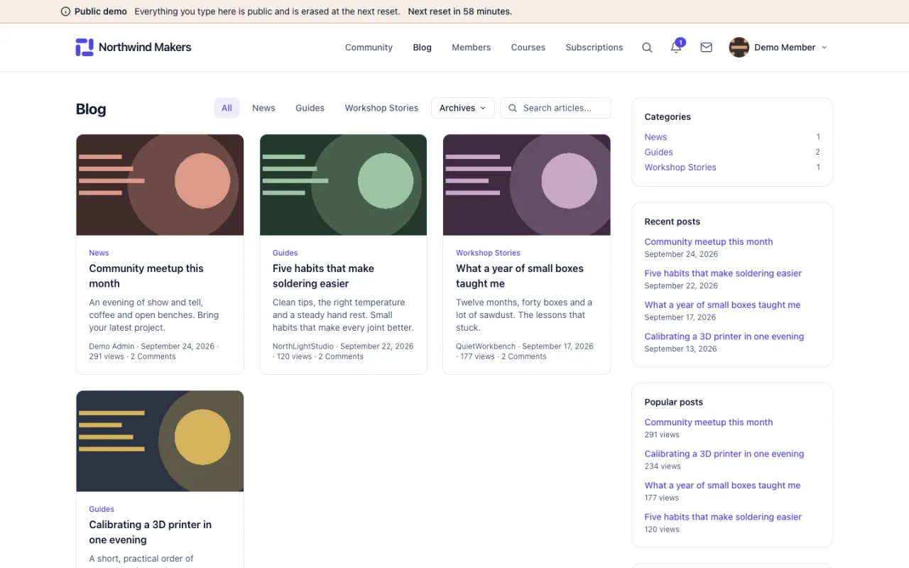 Screenshot of Blog in the Bondry demo