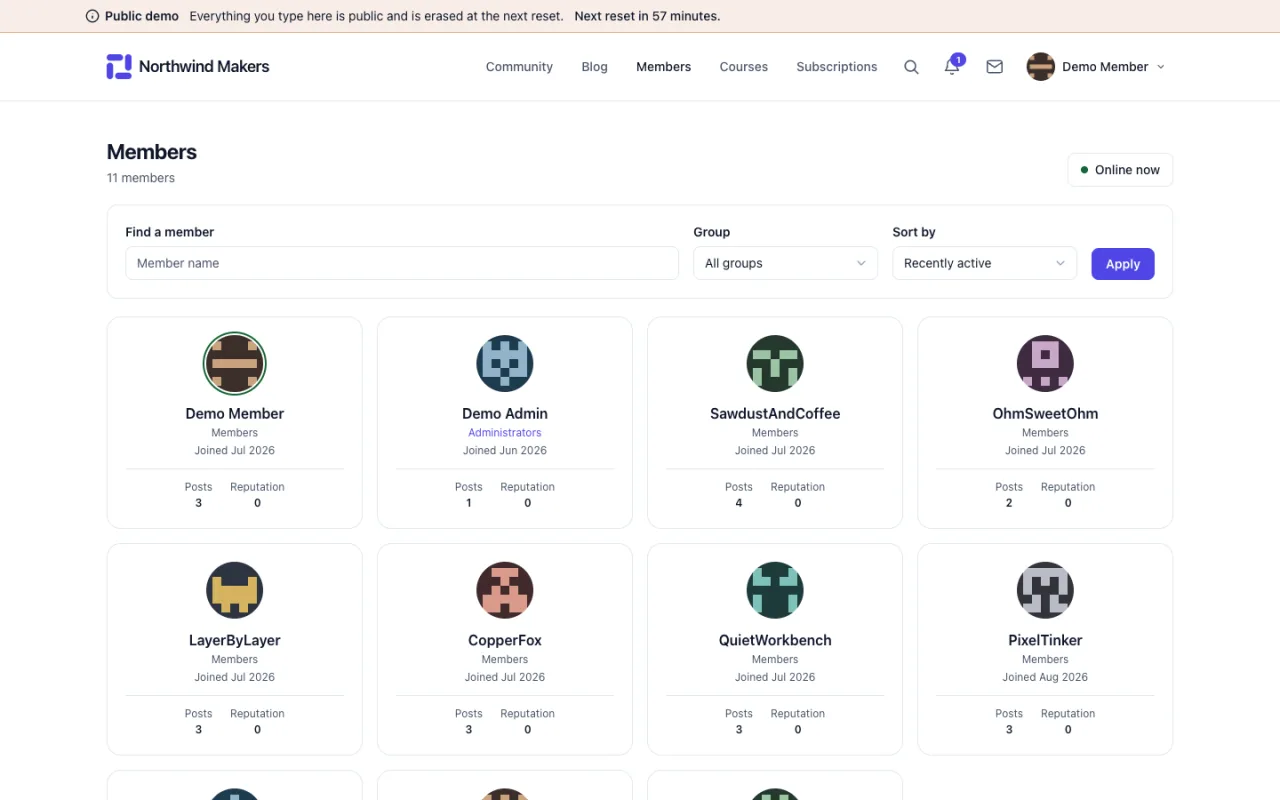 Screenshot of Member directory in the Bondry demo